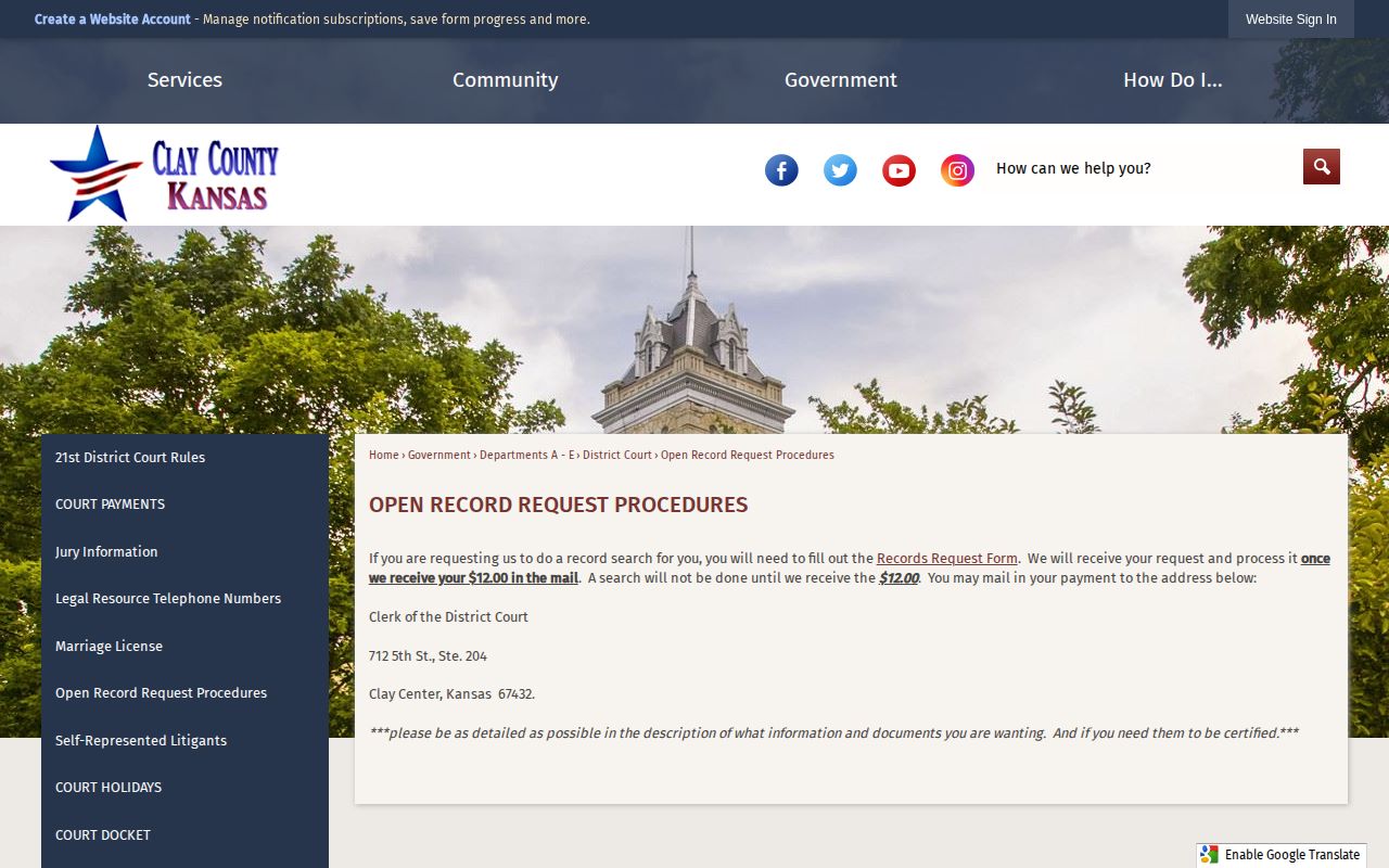 Clay County released inmate court record request procedure